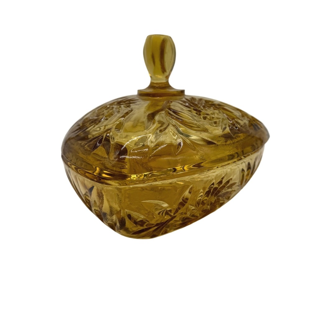 Vintage Amber Hazel Glass Triangle Candy Dish and Lid Pinwheel Starburst 1950s - Picture 13 of 14